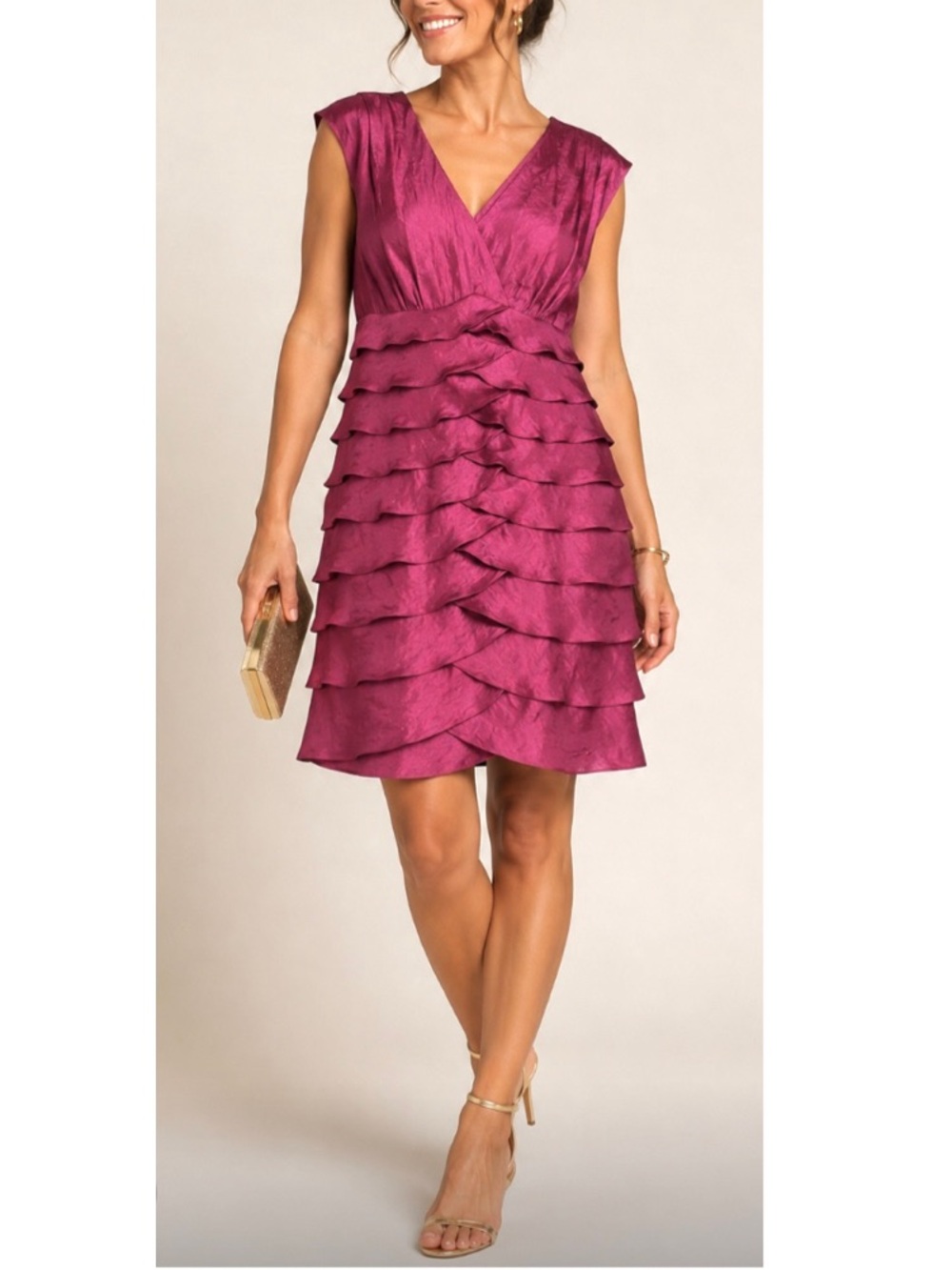 🎉HP!🎉Dressbarn Woman Collections pink crinkle taffeta tiered sleeveless dress